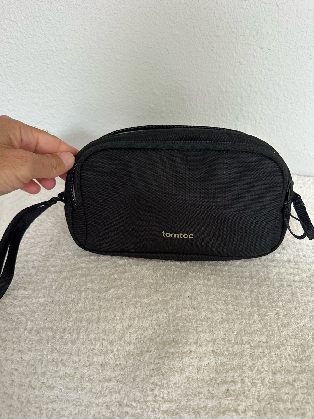 tomtoc Black Men's Toiletry Pouch with Carry Strap